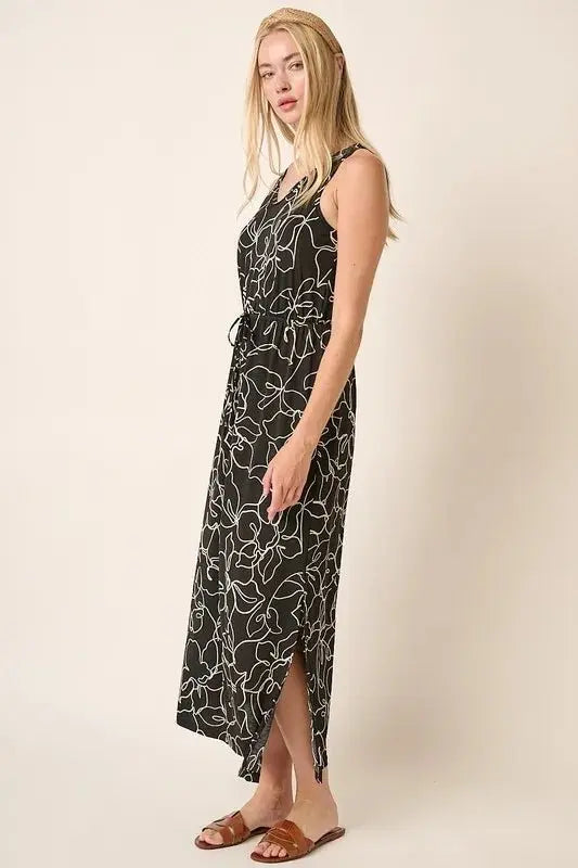 Mittoshop Side Slit Flower Print V-Neck Sleeveless Dress - Love Salve